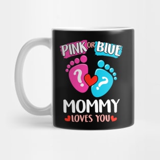 Womens Pink Or Blue Mommy Loves You graphic Baby Gender Reveal print Mug